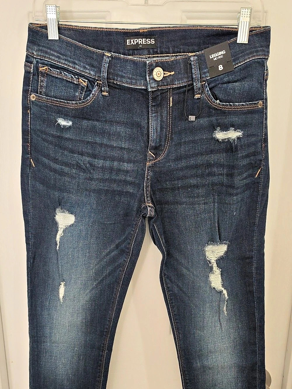 Express Mid Rise Legging Jean Distressed Skinny Jeans Blue Size 8